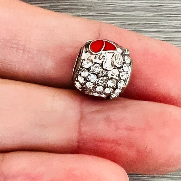 Silver plated red enamel paved BELLS 🔔 Bracelet charm - Picture 6 of 7